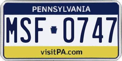 PA license plate MSF0747