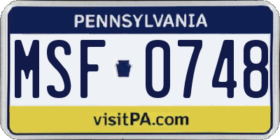 PA license plate MSF0748