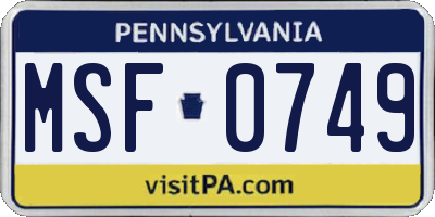 PA license plate MSF0749