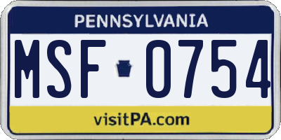PA license plate MSF0754