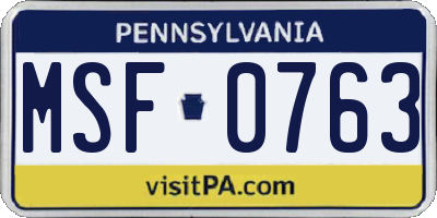 PA license plate MSF0763
