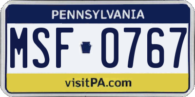 PA license plate MSF0767