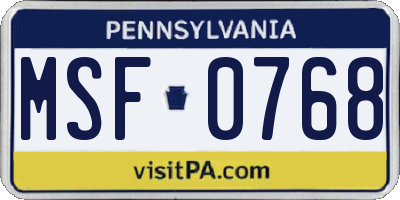 PA license plate MSF0768