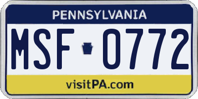 PA license plate MSF0772