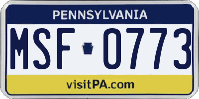 PA license plate MSF0773