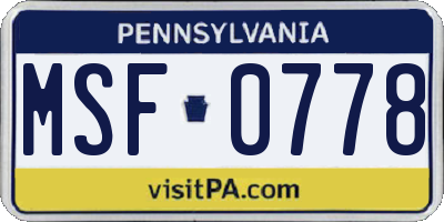 PA license plate MSF0778
