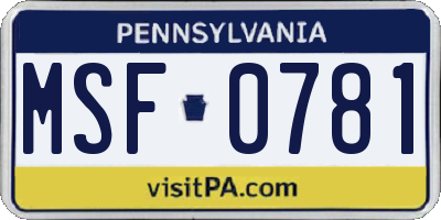 PA license plate MSF0781