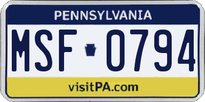 PA license plate MSF0794