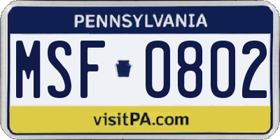 PA license plate MSF0802