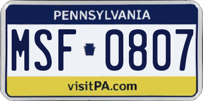 PA license plate MSF0807