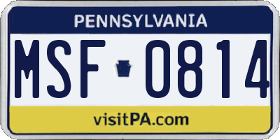 PA license plate MSF0814