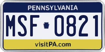 PA license plate MSF0821