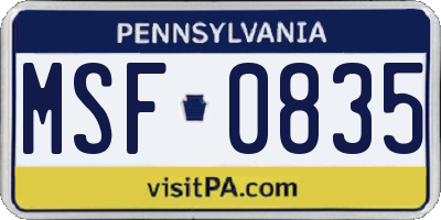 PA license plate MSF0835