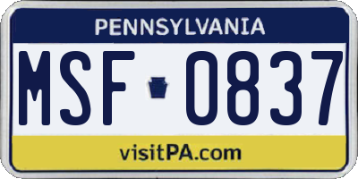 PA license plate MSF0837