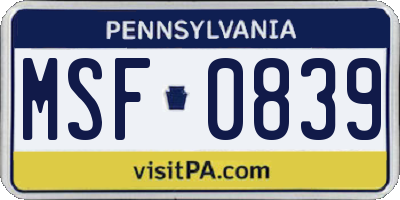 PA license plate MSF0839