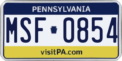 PA license plate MSF0854