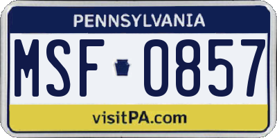 PA license plate MSF0857