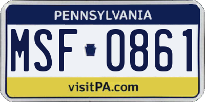 PA license plate MSF0861