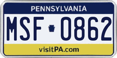 PA license plate MSF0862