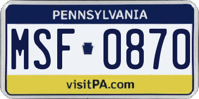 PA license plate MSF0870