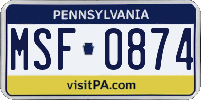PA license plate MSF0874