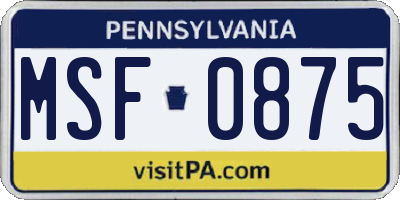 PA license plate MSF0875