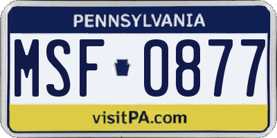 PA license plate MSF0877