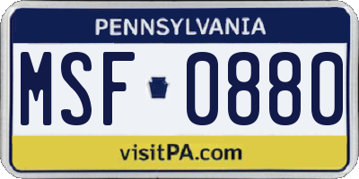 PA license plate MSF0880