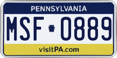 PA license plate MSF0889