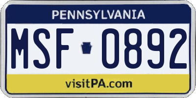 PA license plate MSF0892