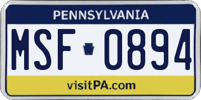 PA license plate MSF0894