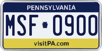PA license plate MSF0900