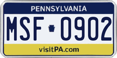 PA license plate MSF0902