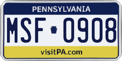 PA license plate MSF0908