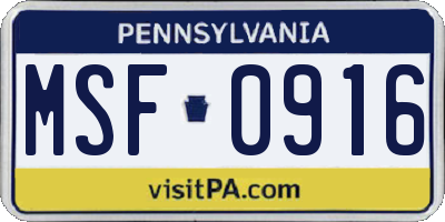 PA license plate MSF0916
