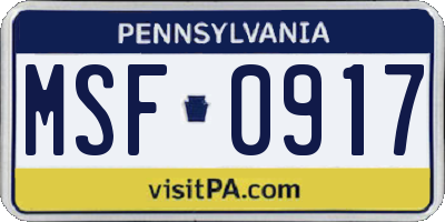 PA license plate MSF0917