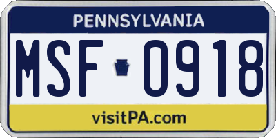 PA license plate MSF0918
