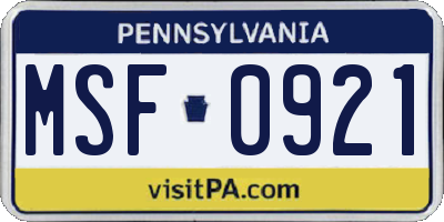 PA license plate MSF0921
