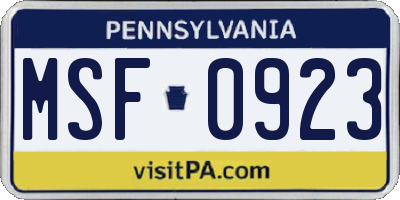 PA license plate MSF0923