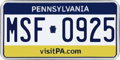 PA license plate MSF0925