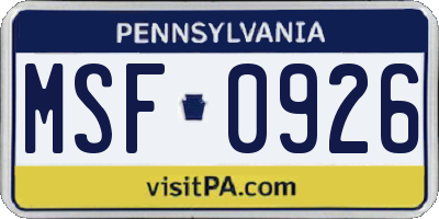 PA license plate MSF0926