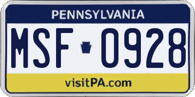 PA license plate MSF0928