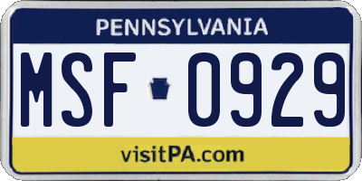 PA license plate MSF0929
