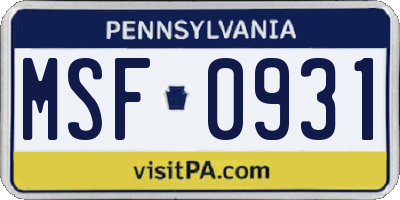 PA license plate MSF0931