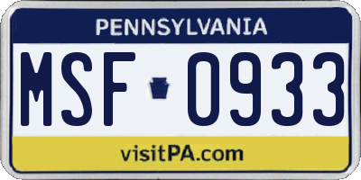 PA license plate MSF0933