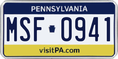 PA license plate MSF0941