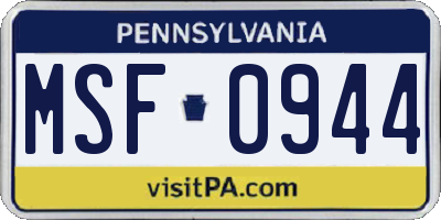 PA license plate MSF0944