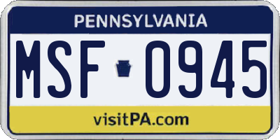 PA license plate MSF0945