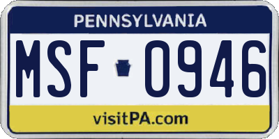PA license plate MSF0946