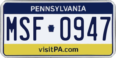 PA license plate MSF0947